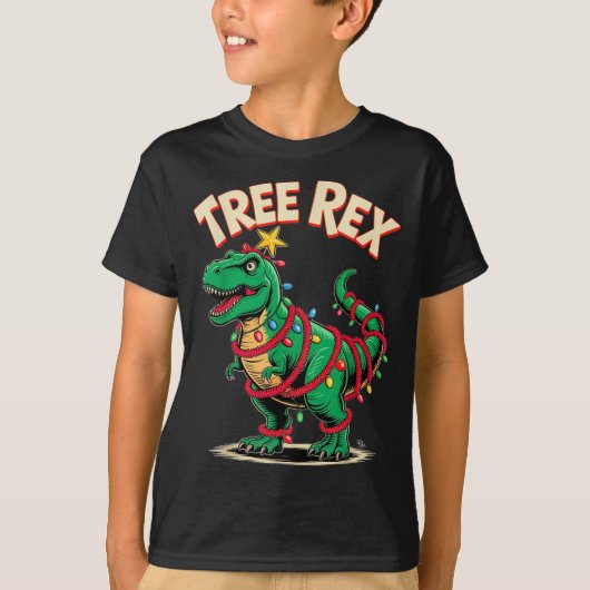 Tree Rex Christmas Costume T-rex Dinosaur Xmas Lig Tシャツ (正面)