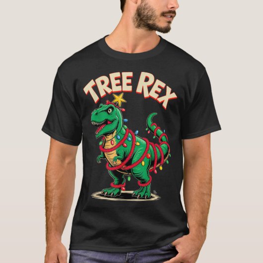 Tree Rex Christmas Costume T-rex Dinosaur Xmas Lig Tシャツ (正面)