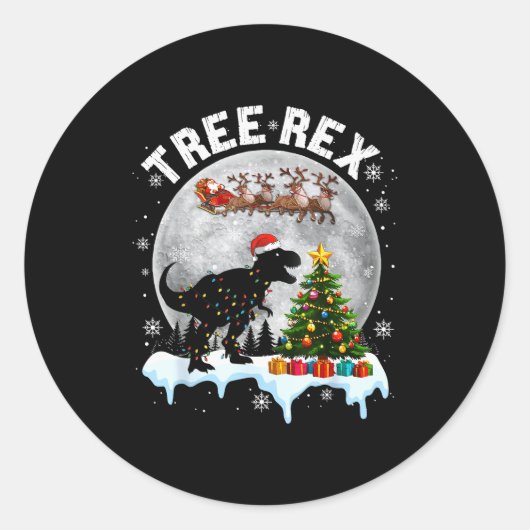 Tree Rex Christmas Dinosaur T-rex Xmas Pajama Men  ラウンドシール (正面)