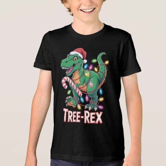 Tree-Rex Dinosaurier - T-Rex mit Lichterkette トライブレンドＴシャツ (正面)