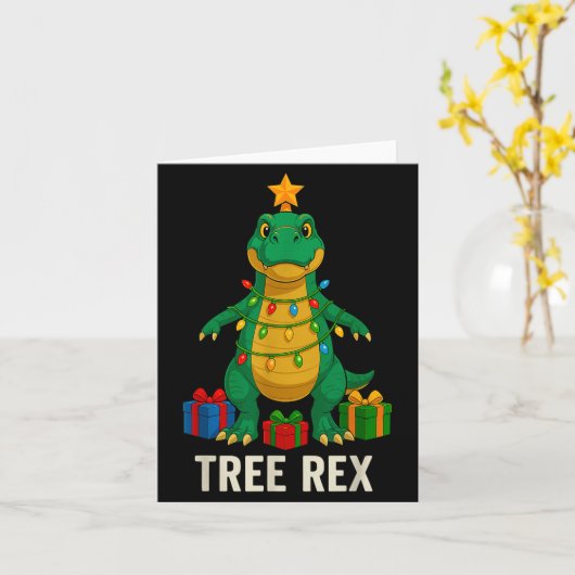 Tree Rex Funny Dinosaur Christmas  カード (黄色い花)