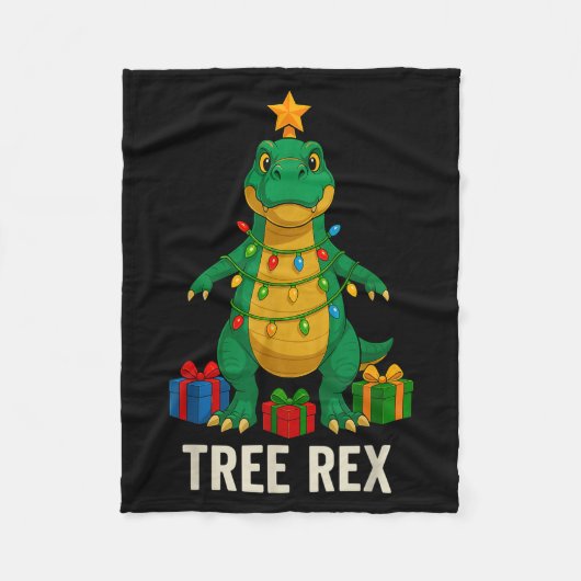 Tree Rex Funny Dinosaur Christmas  フリースブランケット (正面)