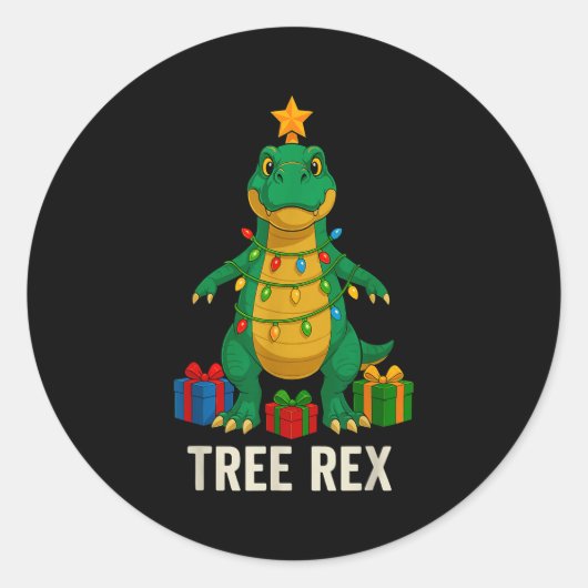 Tree Rex Funny Dinosaur Christmas ラウンドシール (正面)