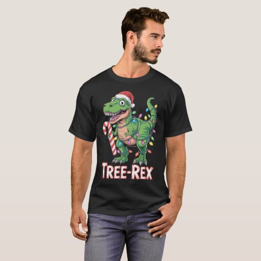 Tree-Rex – T-Rex mit Zuckerstange & Lichtern Tシャツ (正面フル)