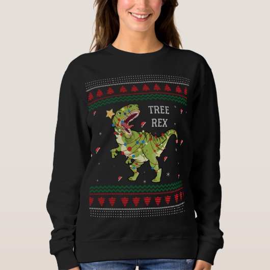 Tree Rex Trex Dinosaur Light Ugly Christmas Sweate スウェットシャツ (正面)