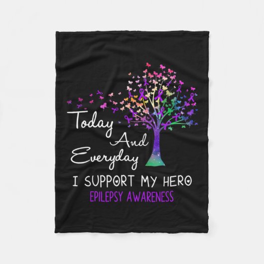 Tree Ribbon I Support My Heroてんかん認識度 フリースブランケット (正面)