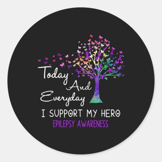 Tree Ribbon I Support My Hero Epilepsy Awareness  ラウンドシール (正面)