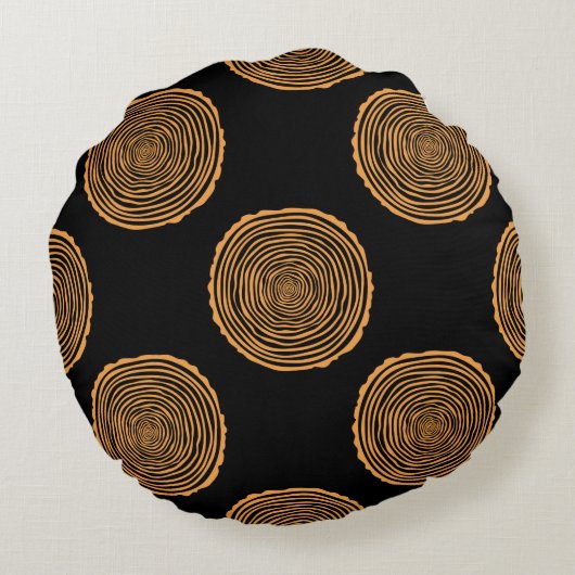Tree Rings Seamless Pattern. Saw cut tree trunk ba ラウンドクッション (裏面)