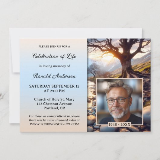 Tree River of Life詩の写真お祝い 招待状 (正面)