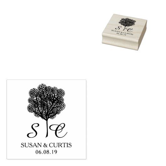 Tree Rustic Rubber Stamp Wedding Monogram ラバースタンプ (押印)