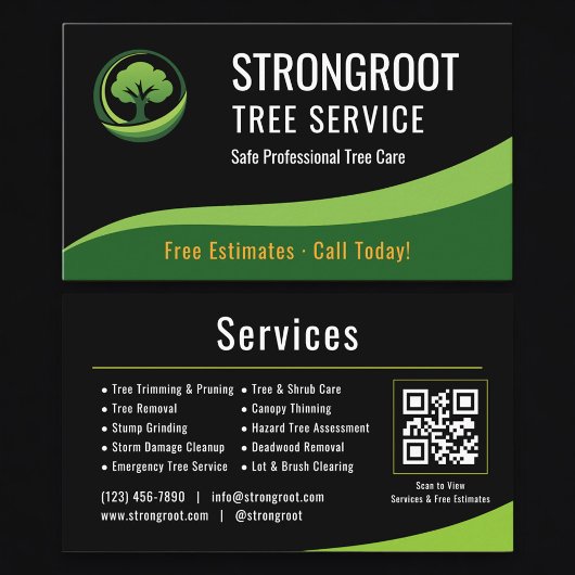Tree Service + 造園業者 QRコード プロフェッショナル 名刺