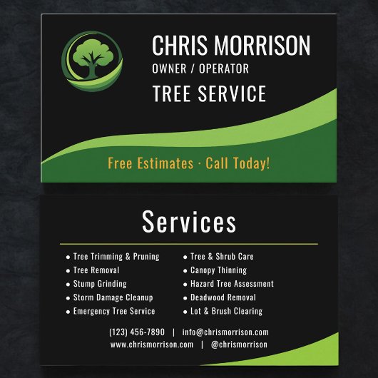 Tree Service Arborist Black Green 名刺