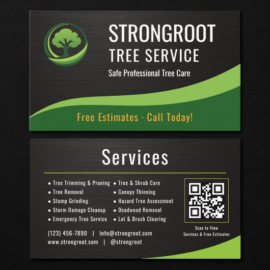 Tree Service Arborist QRコード メタリック 名刺