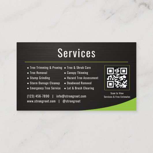 Tree Service Arborist QR Code Metallic 名刺 (裏面)