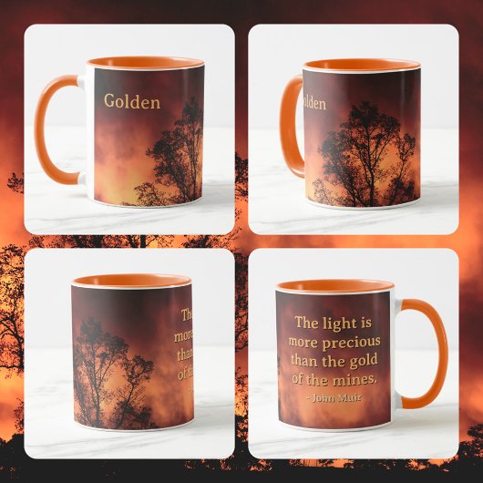 Tree Silhouette Golden Sky John Muir Nature Quote マグカップ