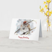 Tree Sparrow Birthday カード (黄色い花)