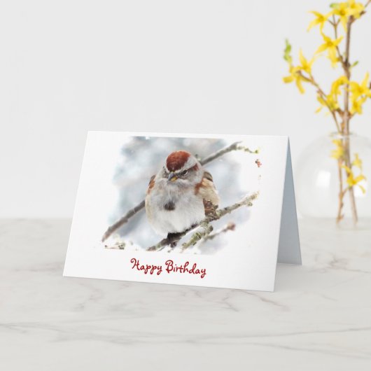 Tree Sparrow Birthday カード (黄色い花)