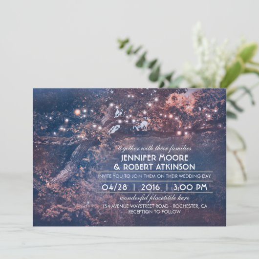 Tree String Lights素朴 Forest Blue結婚's 招待状 (スタンド正面)