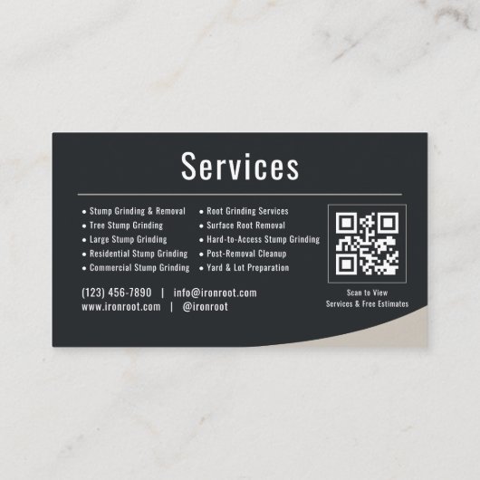 Tree Stump Grinding QR Code Professional 名刺 (裏面)