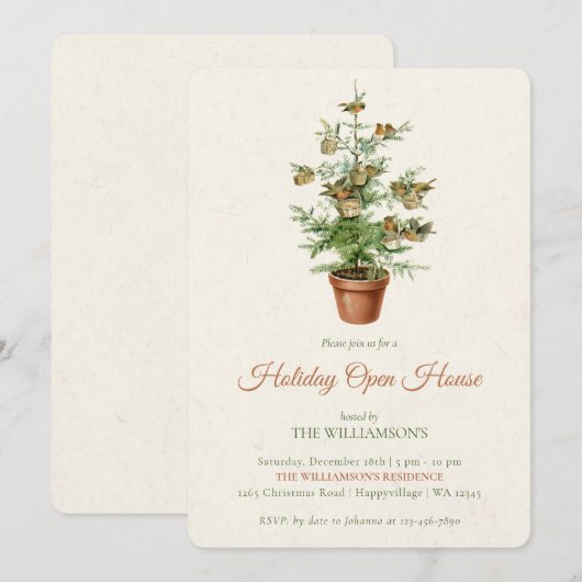 Tree with Birds Christmas Open House Invitation 招待状 (正面/裏面)