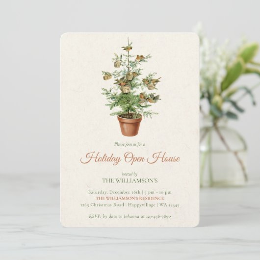 Tree with Birds Christmas Open House Invitation 招待状 (スタンド正面)