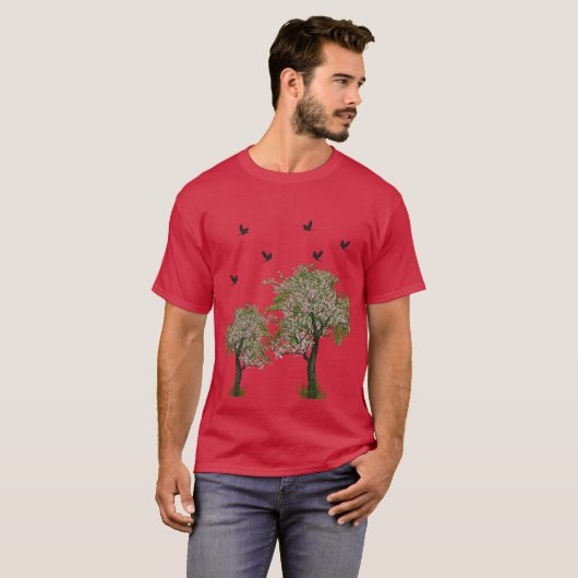 Tree with Birds Drawstringバッグ Tシャツ (正面フル)