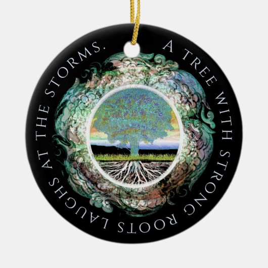 Tree with Strong Roots Positive Message セラミックオーナメント (正面)