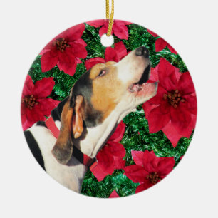 Treeingの歩行者のCoonhoundのポインセチア セラミックオーナメント