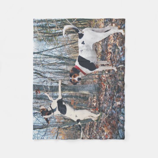 Treeingの歩行者のCoonhoundは森のフリースブランケットの後をつけます フリースブランケット (正面)