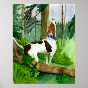 Treeingの歩行者のCoonhound犬のポートレート ポスター