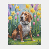 Treeing Walker Conhound春の花絵を描ズ フリースブランケット (正面)