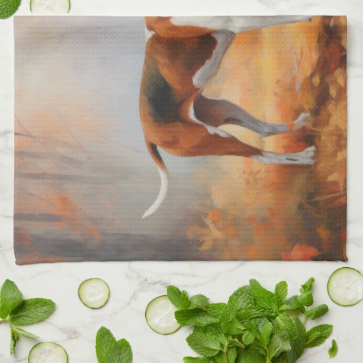 Treeing Walker Conhound紅葉秋 キッチンタオル (折り畳み)