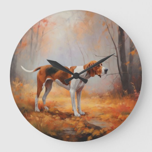 Treeing Walker Conhound紅葉秋 ラージ壁時計 (正面)