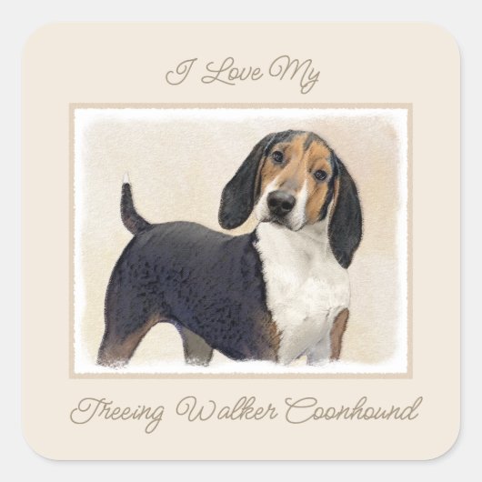 Treeing Walker Conhound'絵画s -オリジナルアートS スクエアシール (正面)