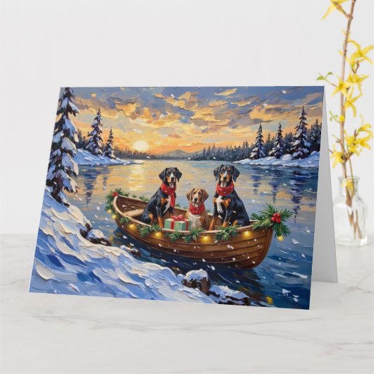 Treeing Walker Coonhound Christmas Boat Holiday カード (黄色い花)