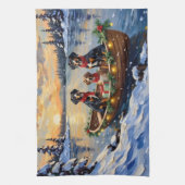 Treeing Walker Coonhound Christmas Boat Holiday キッチンタオル (縦)
