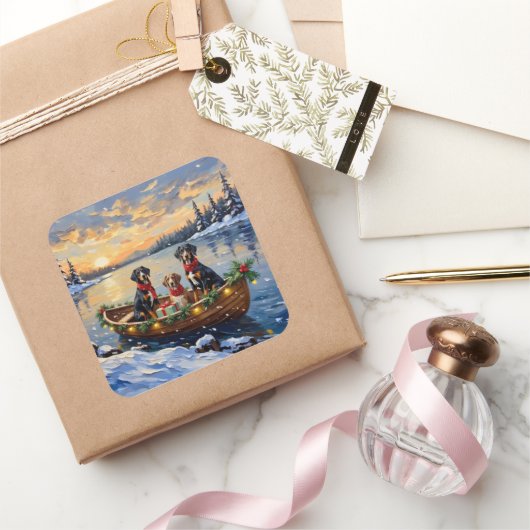 Treeing Walker Coonhound Christmas Boat Holiday スクエアシール (ギフト)