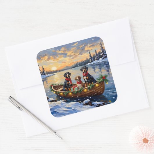 Treeing Walker Coonhound Christmas Boat Holiday スクエアシール (封筒)