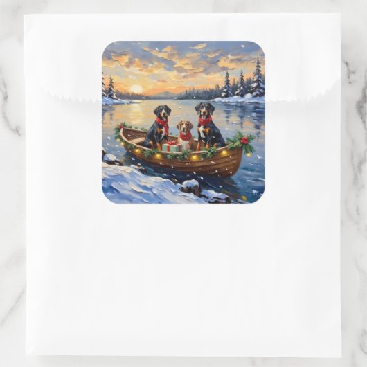 Treeing Walker Coonhound Christmas Boat Holiday スクエアシール (バッグ)