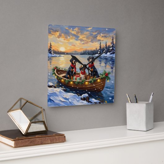 Treeing Walker Coonhound Christmas Boat Holiday スクエア壁時計 (オフィス)