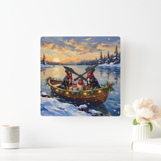 Treeing Walker Coonhound Christmas Boat Holiday スクエア壁時計 (ホーム)