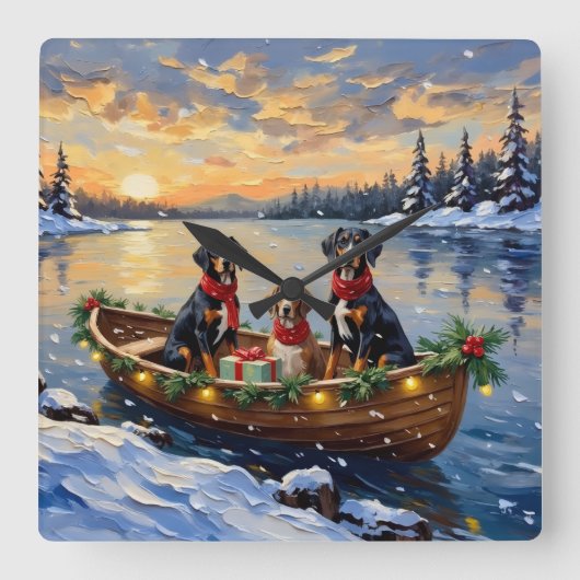 Treeing Walker Coonhound Christmas Boat Holiday スクエア壁時計 (正面)