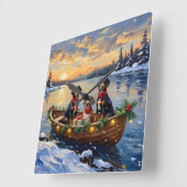 Treeing Walker Coonhound Christmas Boat Holiday スクエア壁時計 (傾斜)