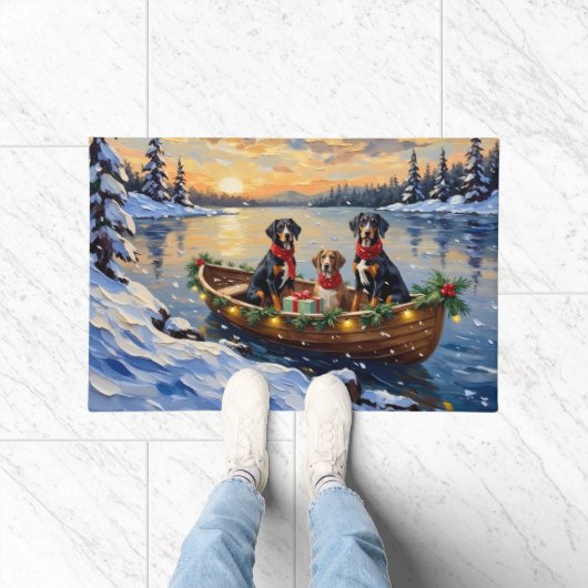 Treeing Walker Coonhound Christmas Boat Holiday ドアマット (室内)