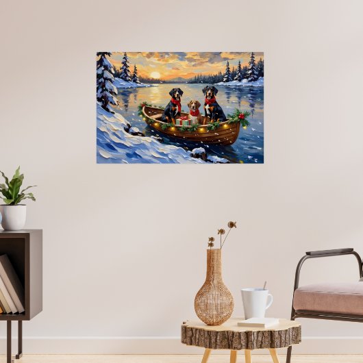 Treeing Walker Coonhound Christmas Boat Holiday ポスター (リビング3)