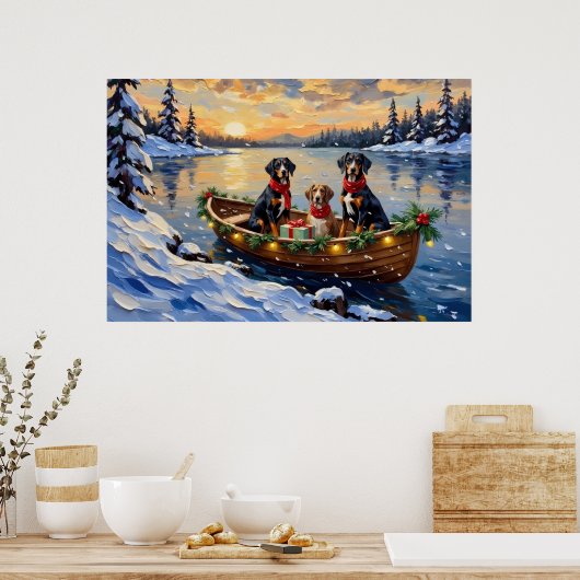 Treeing Walker Coonhound Christmas Boat Holiday ポスター (キッチン)