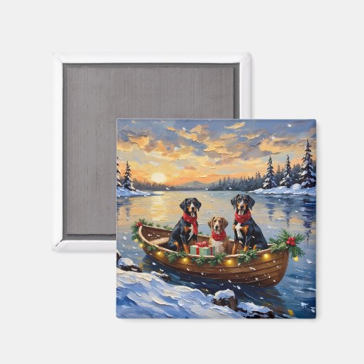 Treeing Walker Coonhound Christmas Boat Holiday マグネット (正面/裏面)