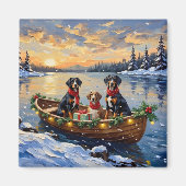 Treeing Walker Coonhound Christmas Boat Holiday マグネット (正面)