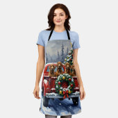 Treeing Walker Coonhound Christmas Red Truck エプロン (着用した状態)