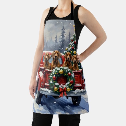 Treeing Walker Coonhound Christmas Red Truck エプロン (インサイチュ)